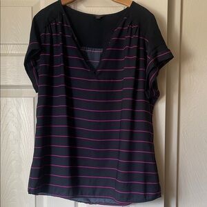 Ann Taylor Navy and Pink Striped Blouse